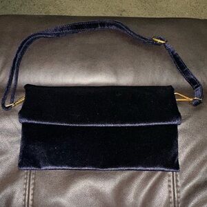 Street Level Navy Velvet Fold-Over Clutch with Gold Hardware